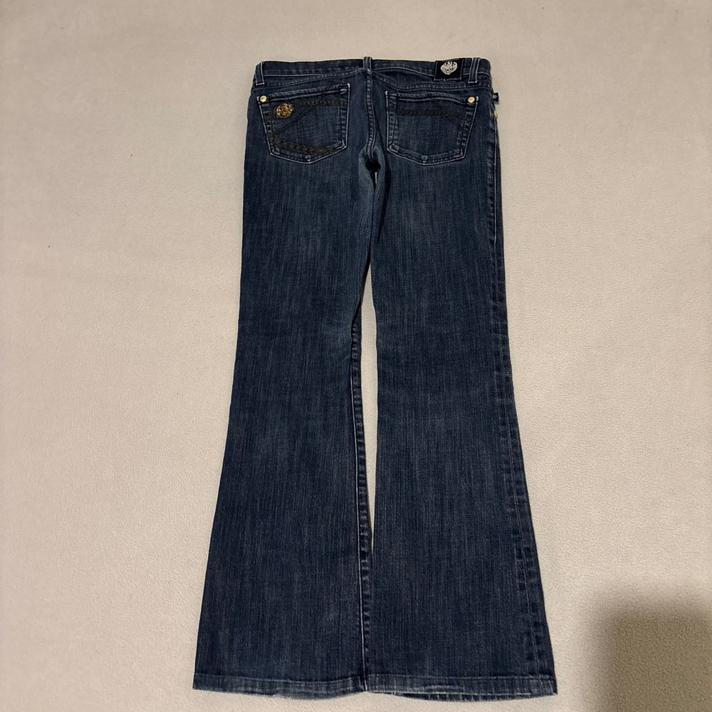 Rock & Republic Womens 28 Dark Wash Flare Low Rise Jeans Grunge Denim Y2K Chic - Picture 6 of 7